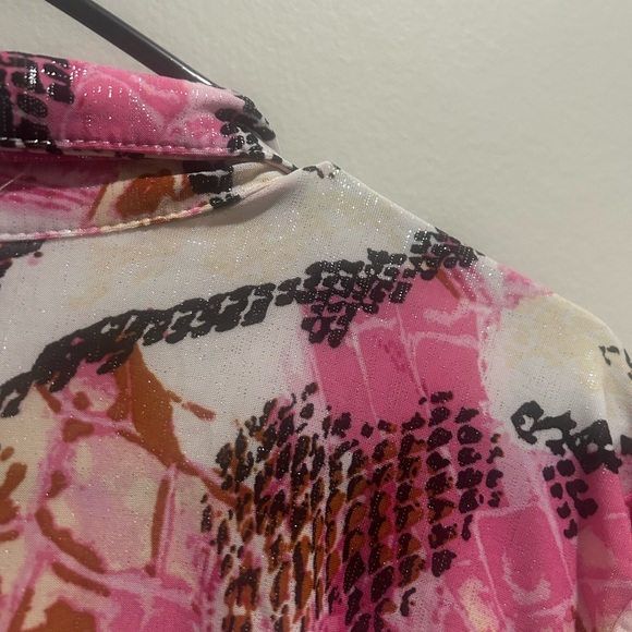 Pink Abstract Print Button-Up Blouse - Picture 5 of 6